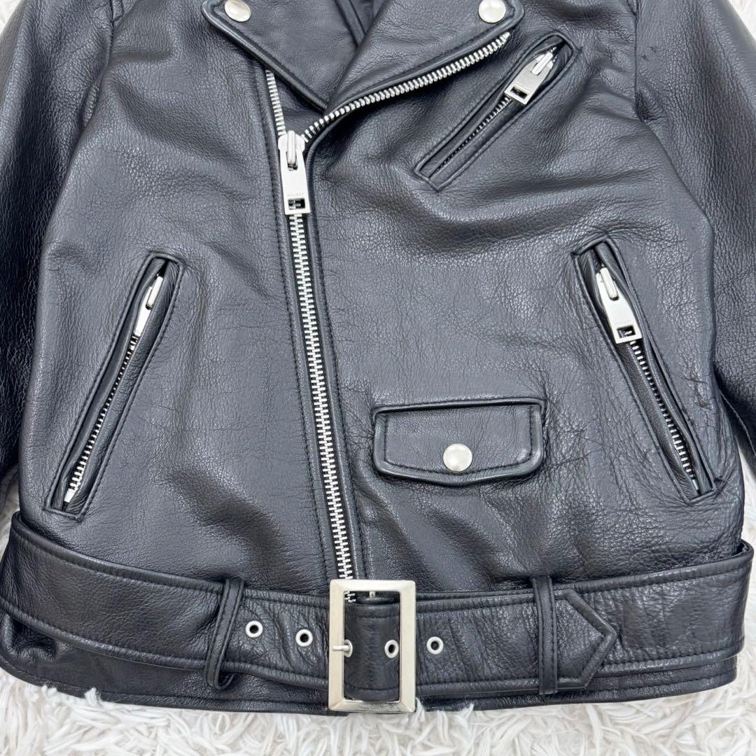 MUSSY ブラック 牛革 ライダースジャケット 黒 ベルト ファスナー 2