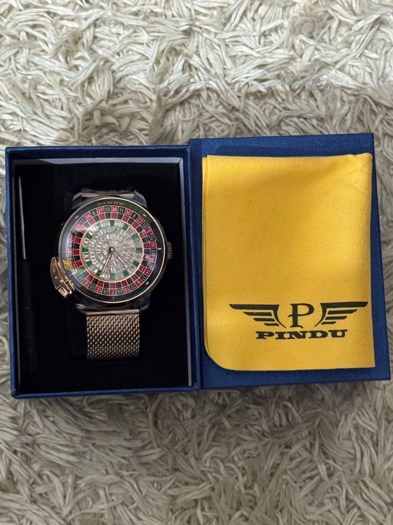 【新品・未使用】PINDU ルーレットデザイン 腕時計 自動巻き　ゴールド