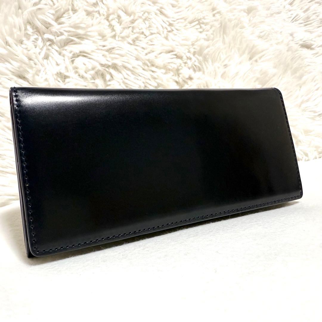 極美品 CIMABUE チマブエ アニリン コードバン 長財布 札入れ ネイビー