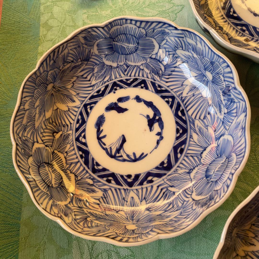 古伊万里　染付　牡丹　松竹梅　吉祥文様　膾皿2客