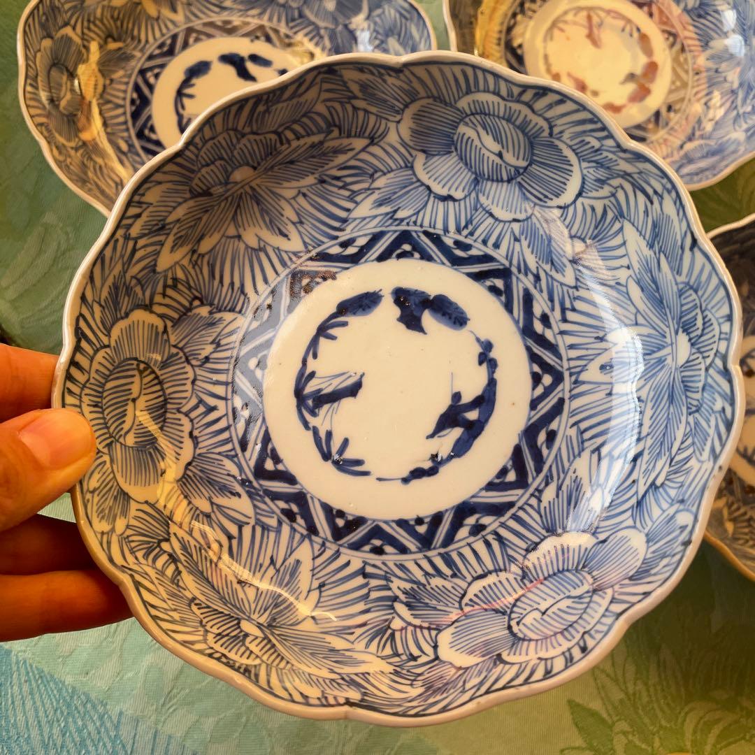 古伊万里　染付　牡丹　松竹梅　吉祥文様　膾皿2客