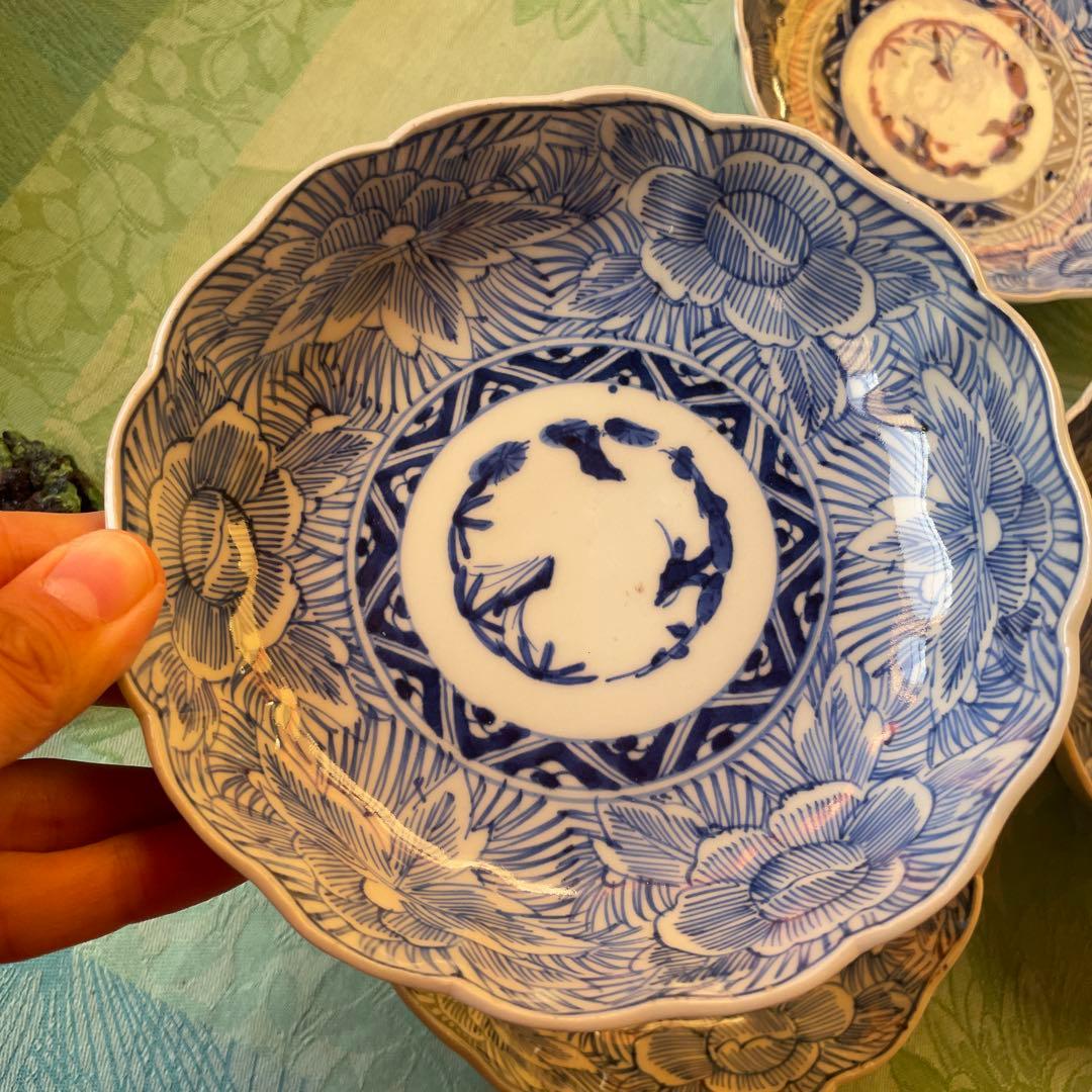 古伊万里　染付　牡丹　松竹梅　吉祥文様　膾皿2客