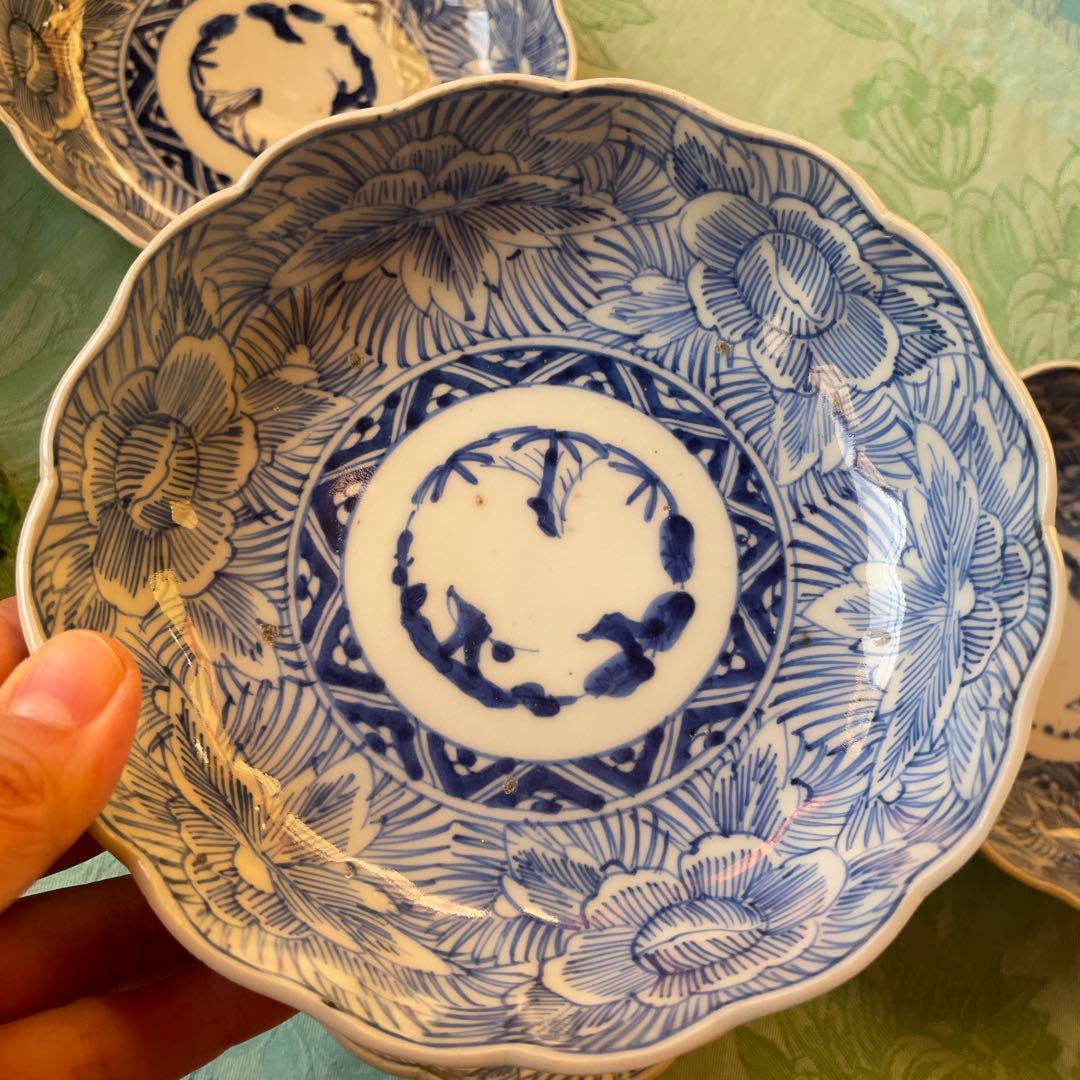 古伊万里　染付　牡丹　松竹梅　吉祥文様　膾皿2客