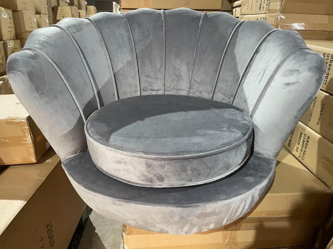 グレーのベルベットチェア 訳あり品　写真をご確認 SF01-70-02