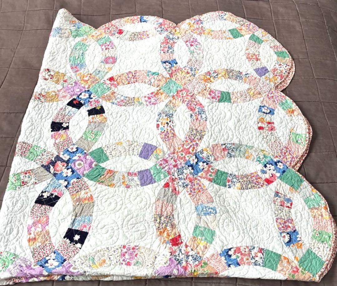 【美品】アメリカンアンティークキルト⭐︎ダブルウエディング 約208×180cm