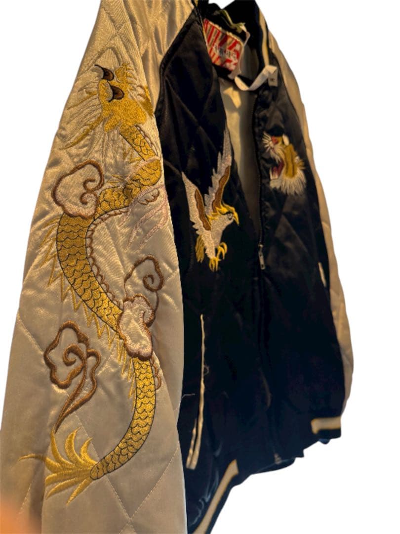 【クリーニング済】スカジャン 刺繍　飛有棲屯 漢字タグ Houston