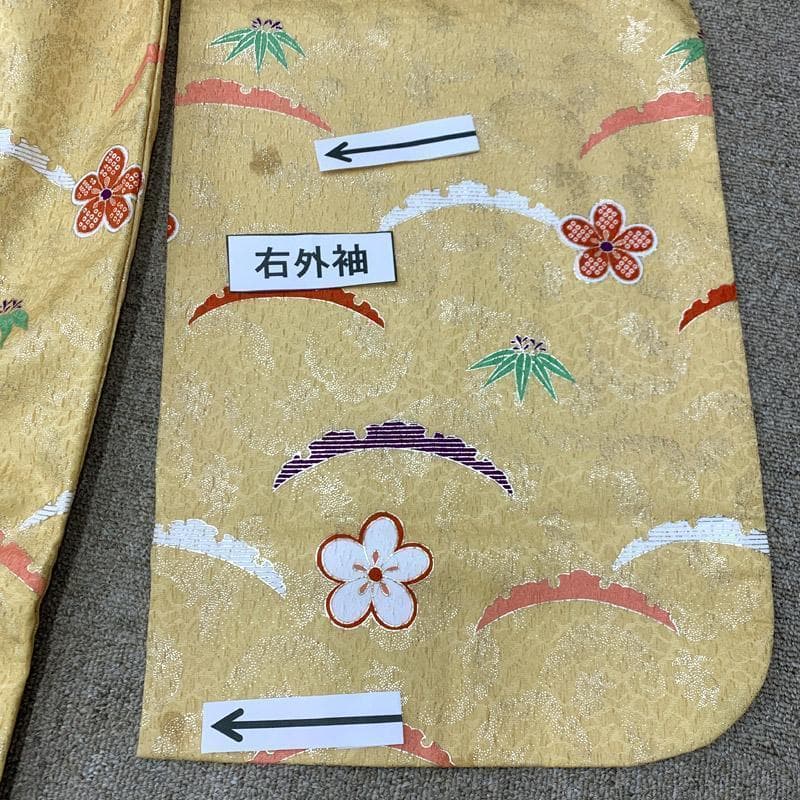 402ag12■七五三 七歳 女児 着物＆袋帯＆長襦袢 雪芝文 金彩■