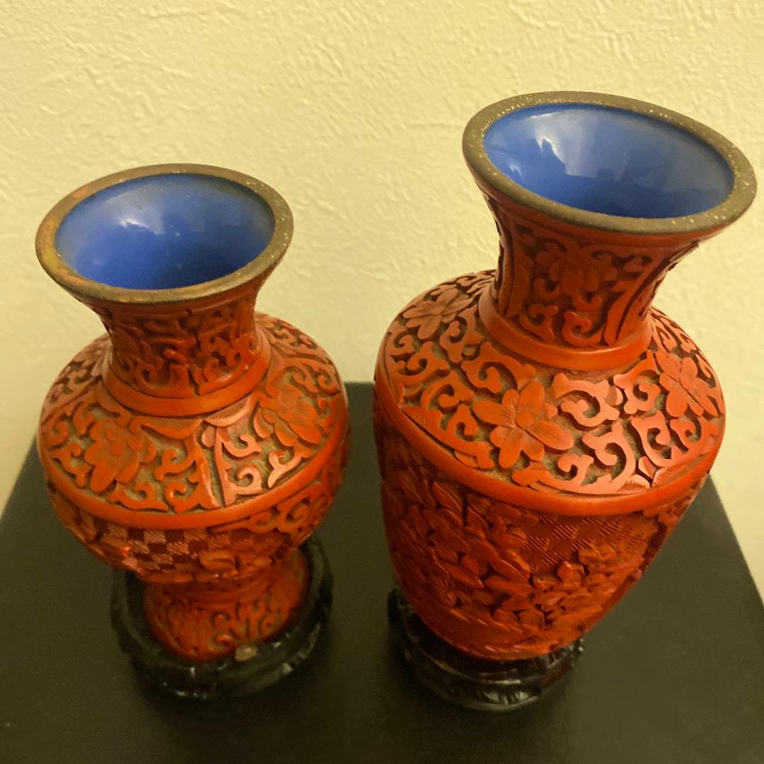 堆朱漆彫り花瓶 中国美術 彫刻 花瓶彫漆 花瓶（花の彫刻） 年代物 美品