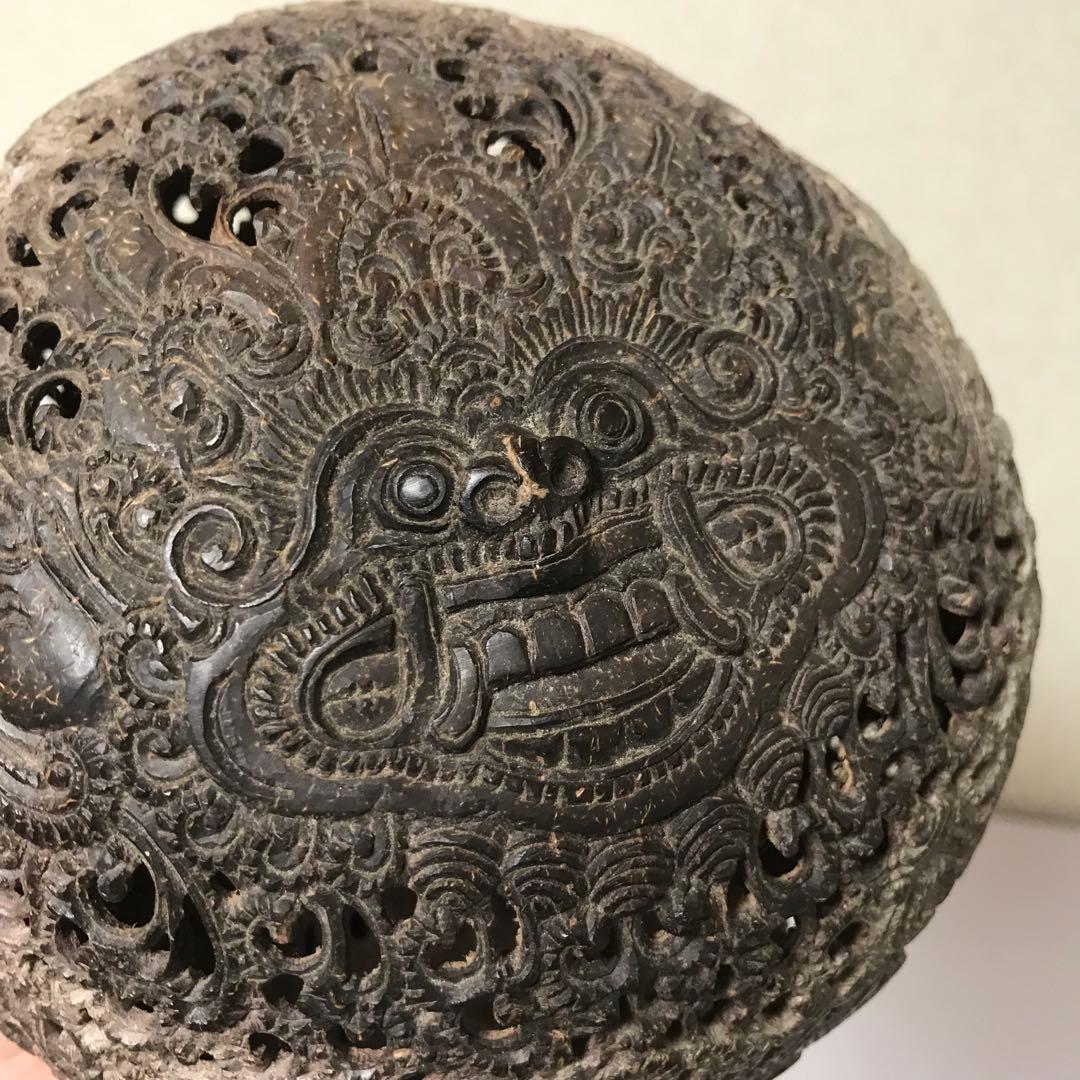 骨董 ココナッツ 彫刻 キャンドル シェード ランプ バリ島 アロマ 椰子の実