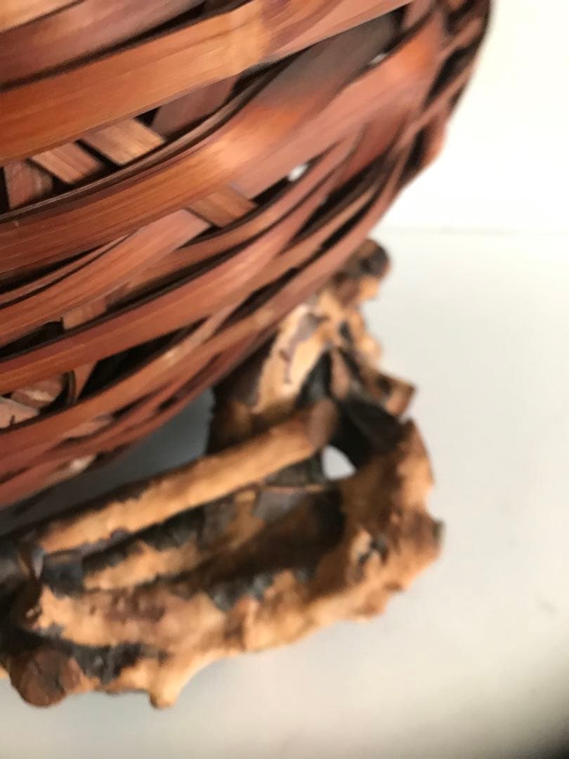 骨董品　竹製天然木　二重構造花入れ　オブジェ　華道