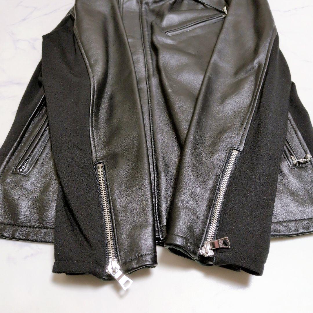 【美品】ジョニーウルフ レザージャケット パーカー ライダース 羊革 黒 L