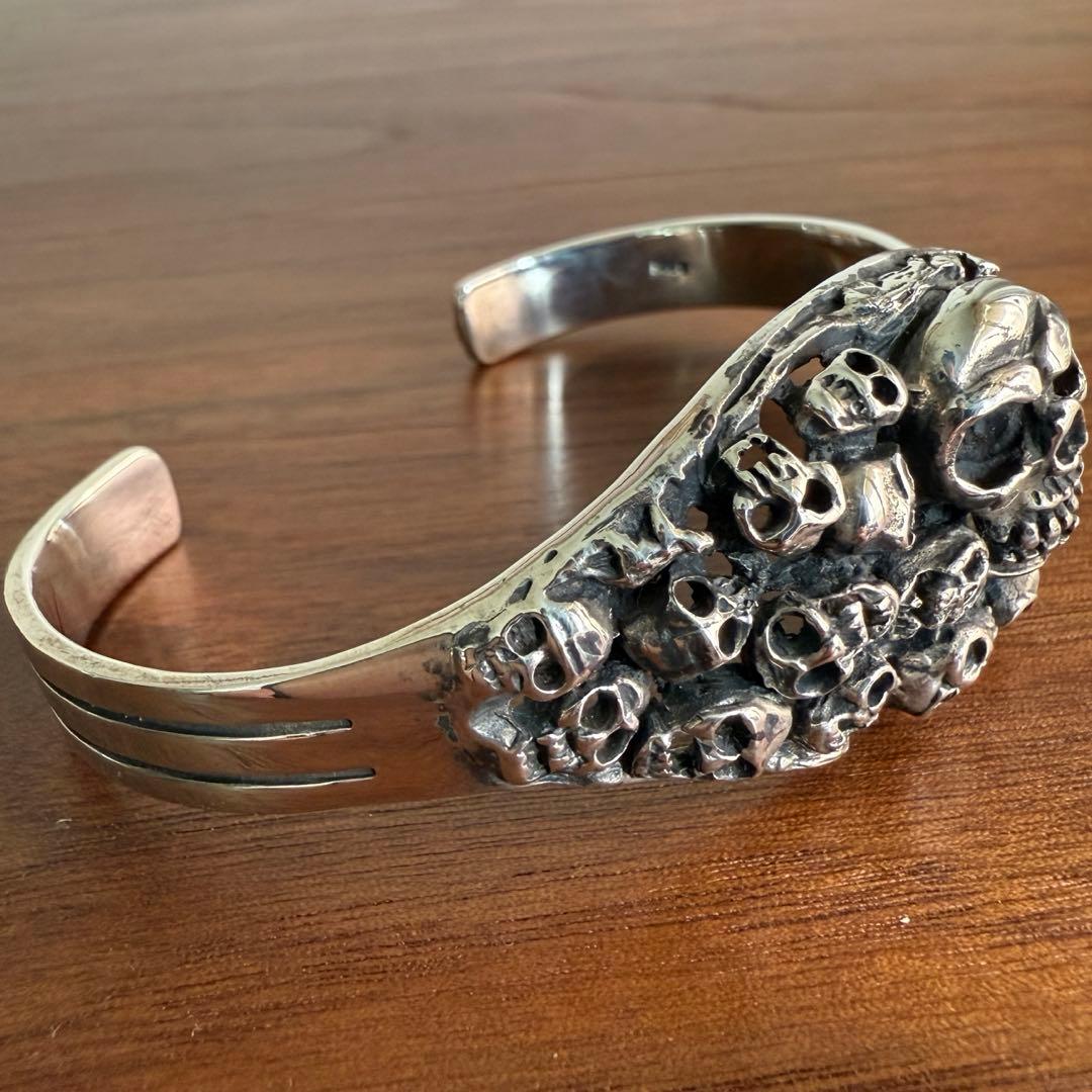 シルバー925無垢【新品】日本　魑魅魍魎スカルバングルsilver925本物
