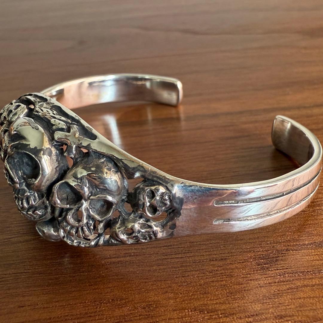 シルバー925無垢【新品】日本　魑魅魍魎スカルバングルsilver925本物