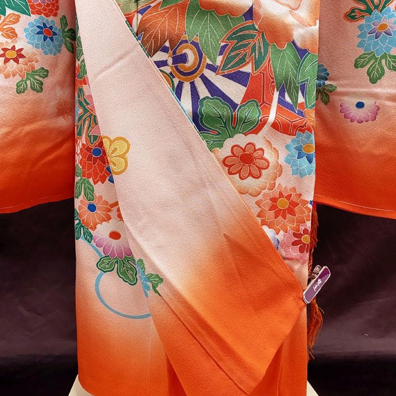 411ag81◎七五三 七歳 女児 着物&袋帯&長襦袢 花車 薄ピンク◎美品