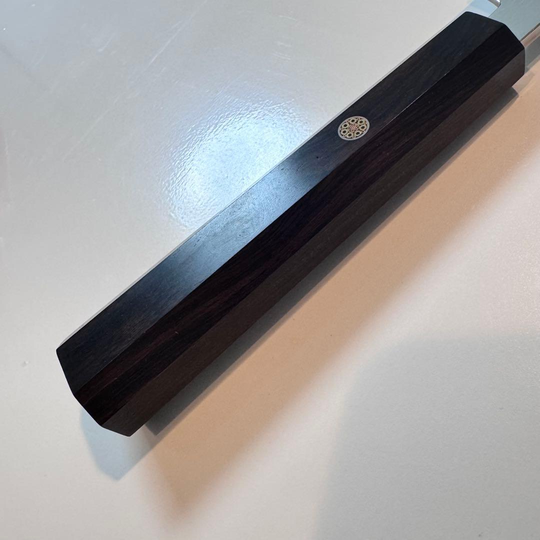 270mm ダマスカス墨流し柳刃包丁 黒檀八角柄 鏡面仕上げ 刺身用