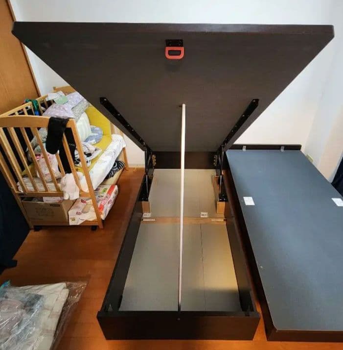 シングルベッドフレーム ヘッドレス 油圧たて開き 深型 送料込