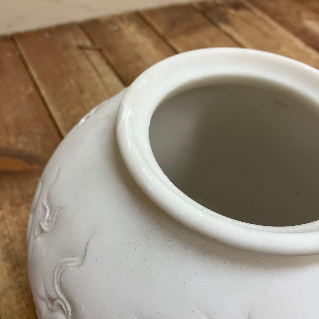 D-4 アンティーク 白大理石 龍彫刻 浮彫 丸壺 香炉 花器 縁起物 骨董