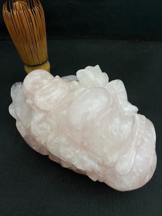 布袋　七福神　ローズクォーツ 紅水晶 置物 開運 金運　風水 骨董　アンティーク