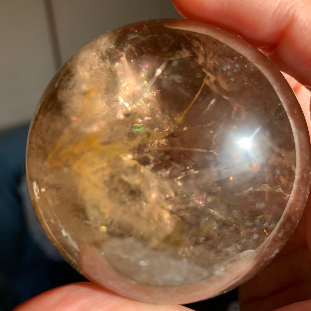 レア！ゼウスストーン　ゴールデンヒーラ−共生スフィア　虹有り　天然石置物　丸玉