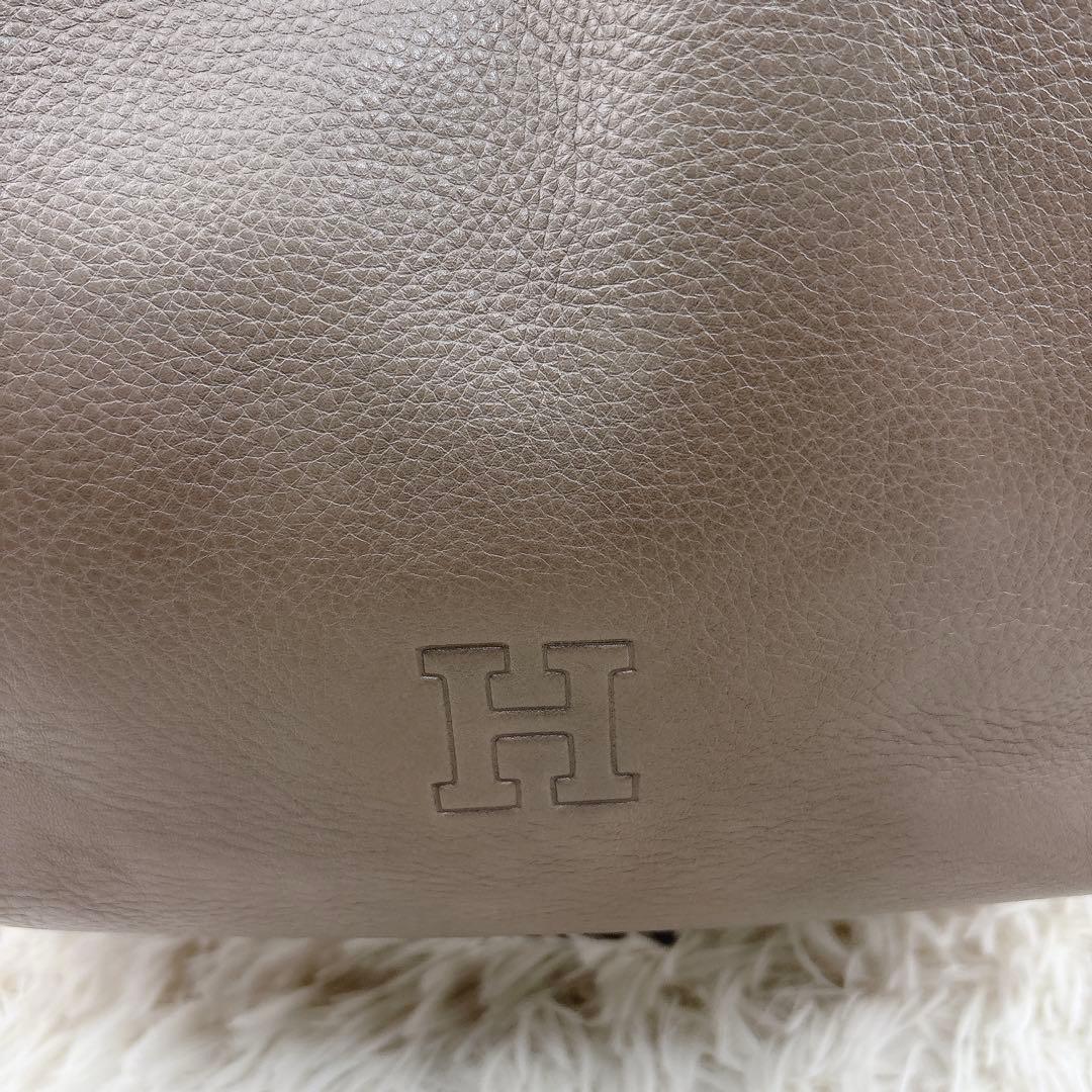 美品✨HIROFU ヒロフ レザー肩掛けバッグ グレーベージュ 保存袋付