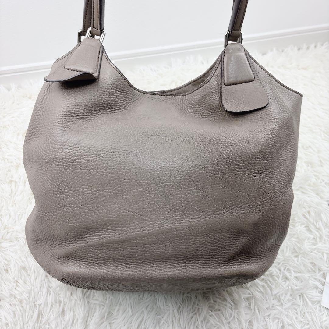 美品✨HIROFU ヒロフ レザー肩掛けバッグ グレーベージュ 保存袋付