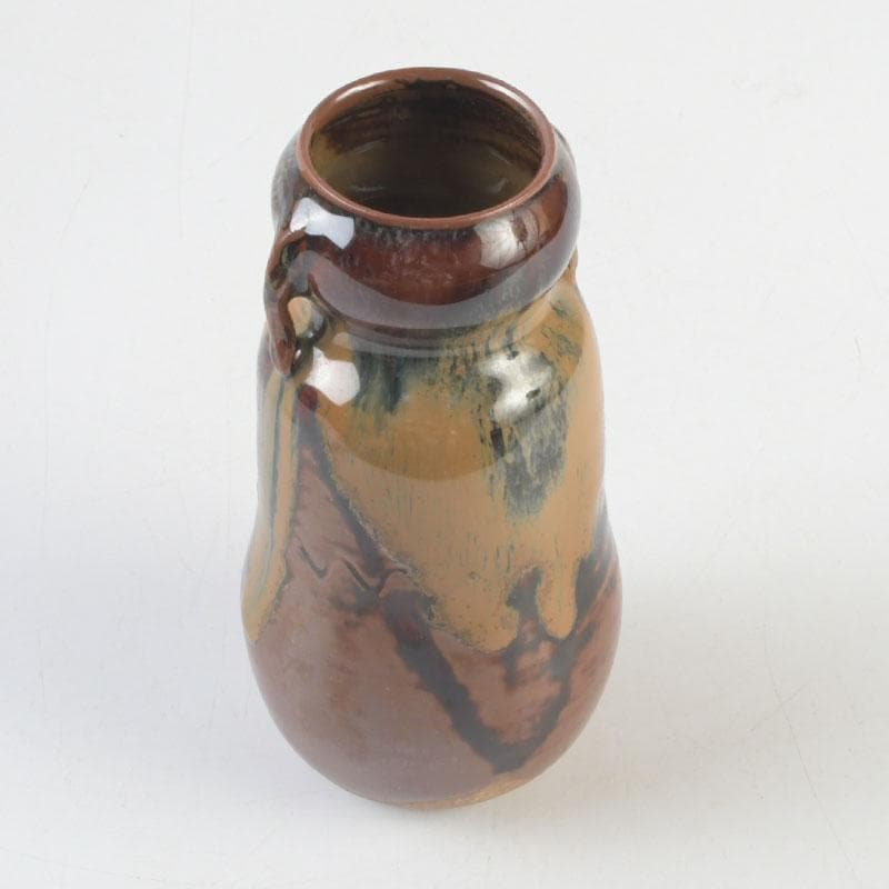 茶道具　高取焼　豊泉窯　原史朗作　耳付茶入　仕覆付　共箱　C　9779