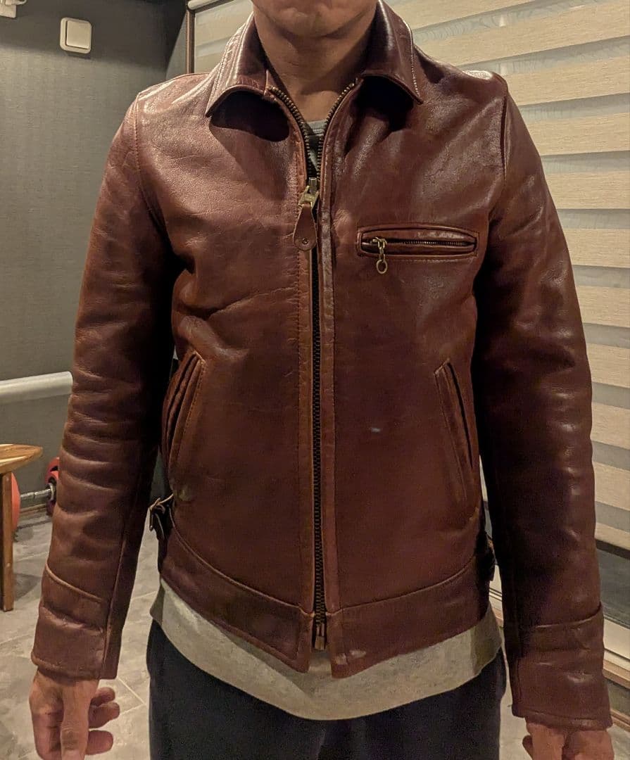 Schott レッドブラウンレザー ステアハイドトラッカージャケット サイズ34