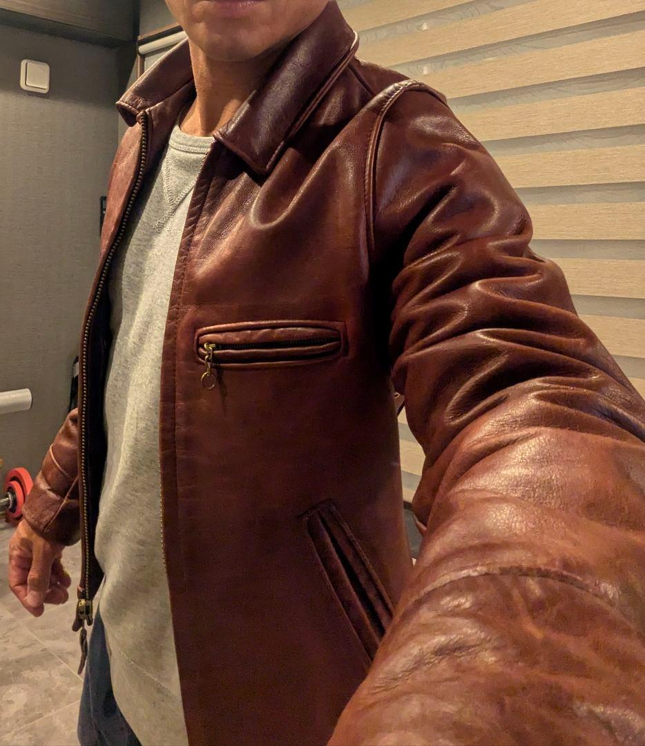 Schott レッドブラウンレザー ステアハイドトラッカージャケット サイズ34