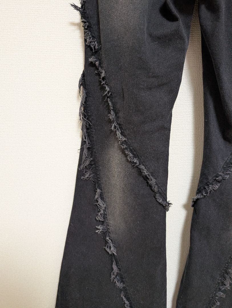 REFLEM 切り替えカットオフフレアデニムパンツ レフレム Lサイズ ブラック