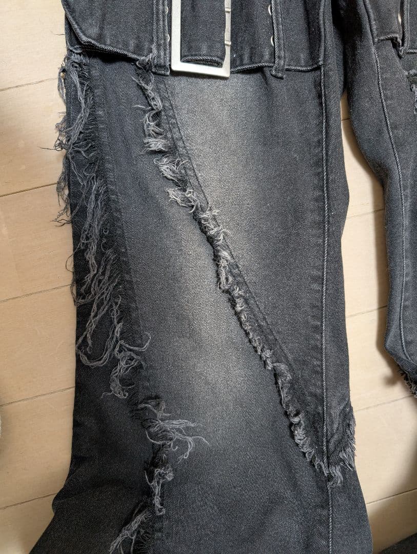 REFLEM 切り替えカットオフフレアデニムパンツ レフレム Lサイズ ブラック