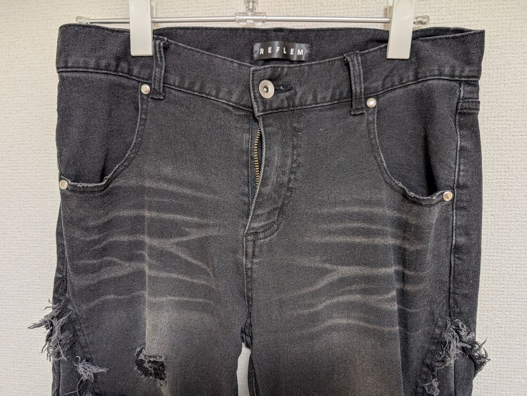 REFLEM 切り替えカットオフフレアデニムパンツ レフレム Lサイズ ブラック