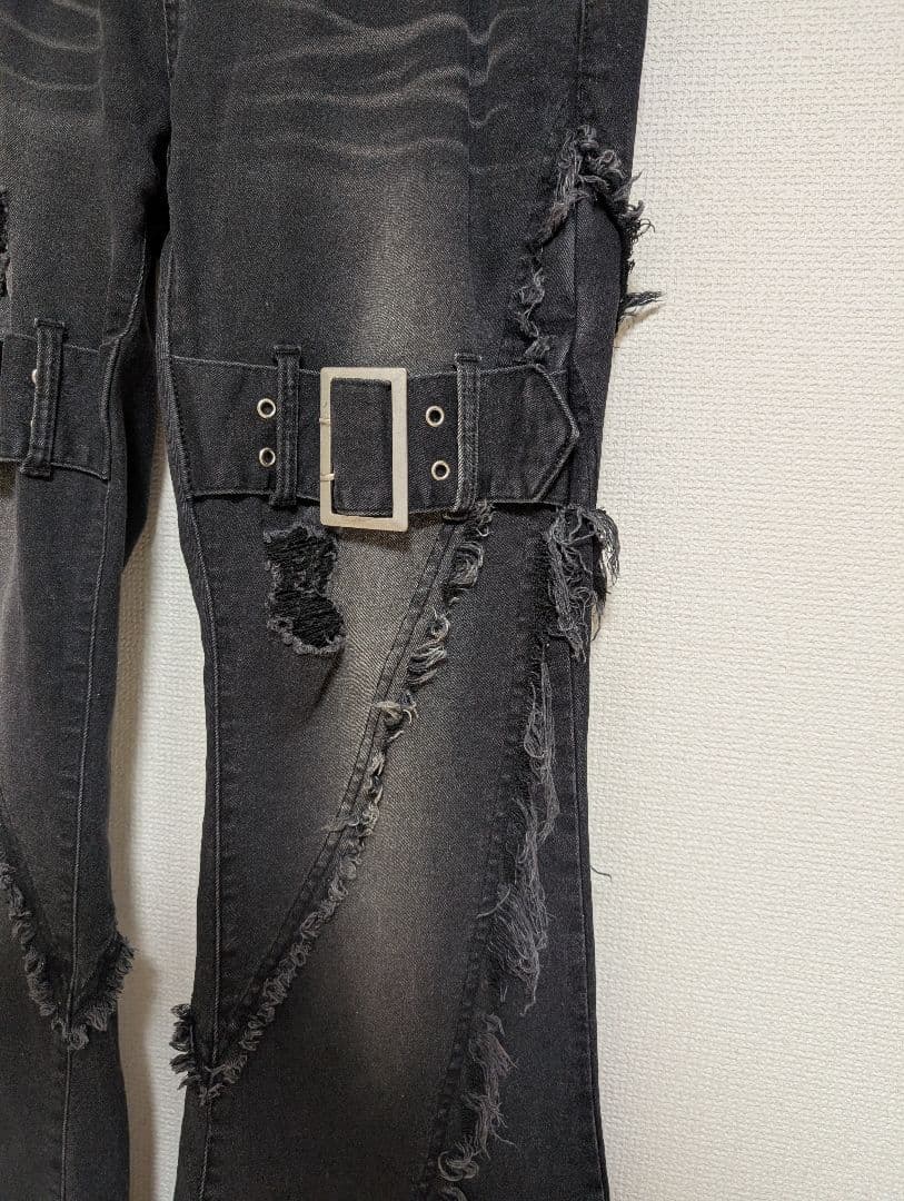 REFLEM 切り替えカットオフフレアデニムパンツ レフレム Lサイズ ブラック