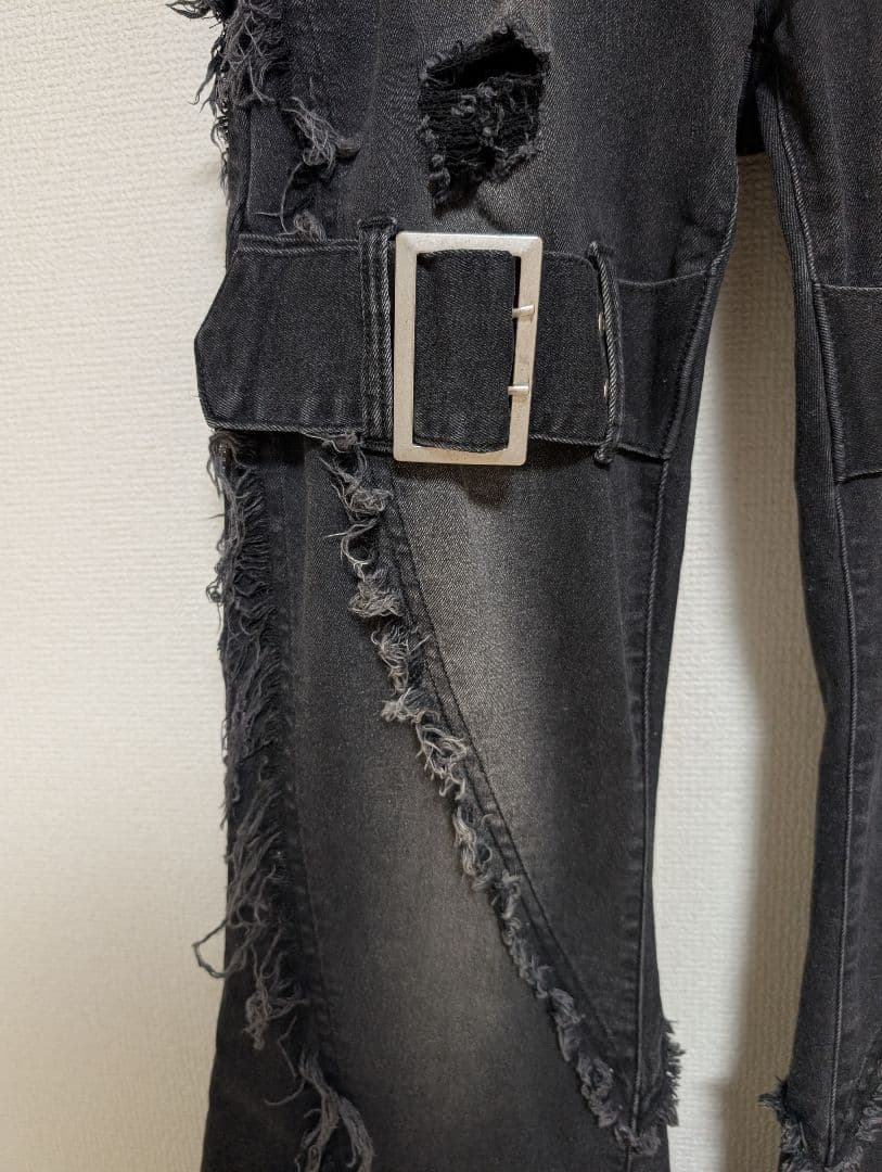 REFLEM 切り替えカットオフフレアデニムパンツ レフレム Lサイズ ブラック