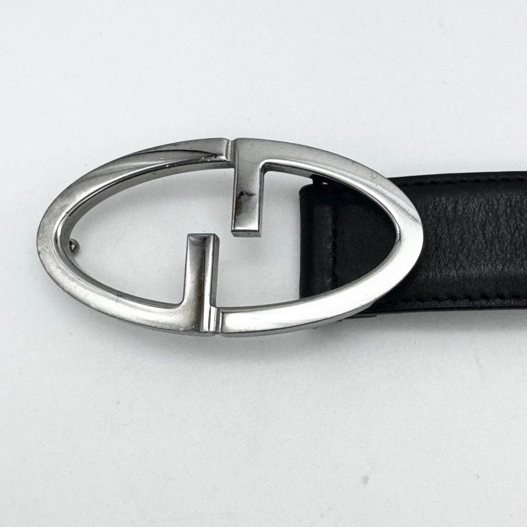 GUCCI グッチ Gバックル オーバル レザー ベルト ブラック メンズ 黒