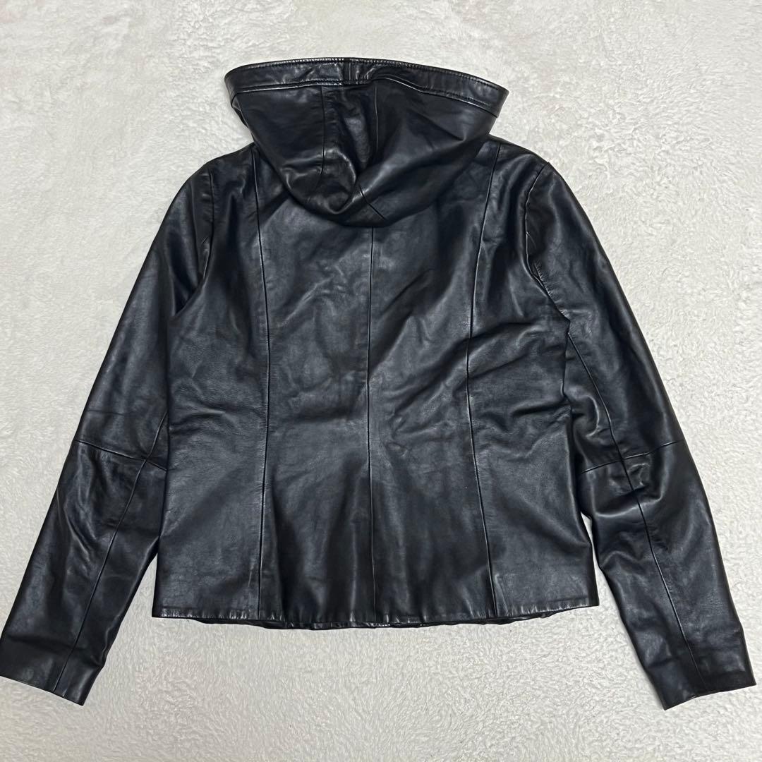 【美品】セオリー　ラムレザージャケット　ジップアップパーカー　羊革　P　黒
