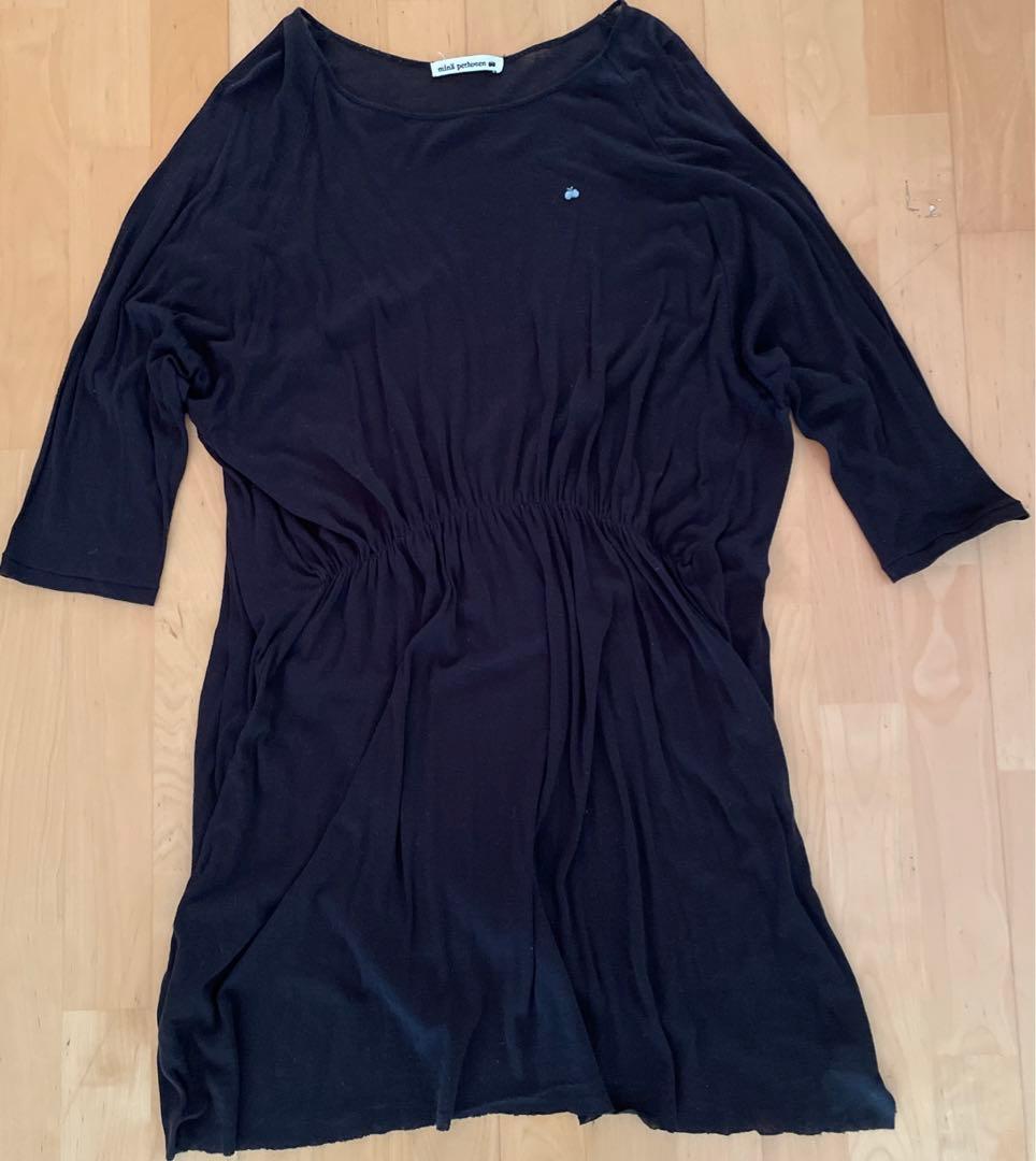 ミナペルホネン　黒カットソーシャーリングチュニックワンピース38