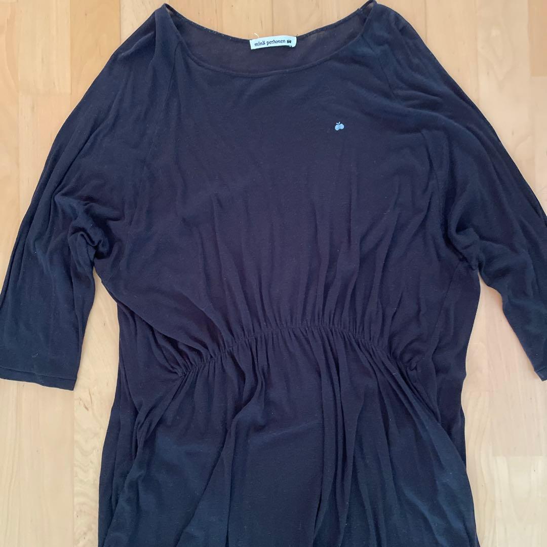 ミナペルホネン　黒カットソーシャーリングチュニックワンピース38