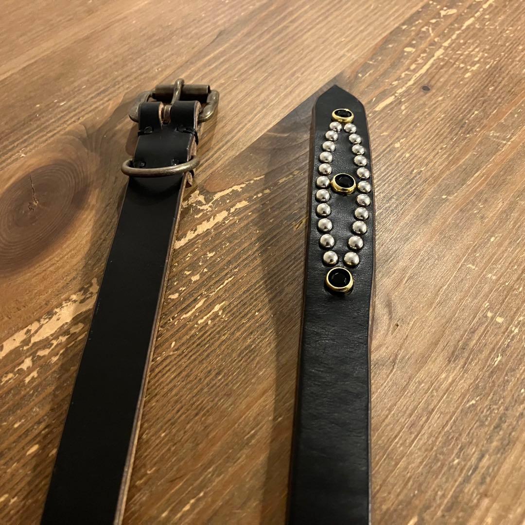 【ハンドメイド】クロムエクセルレザー ナローベルト　スタッズ　ブラック