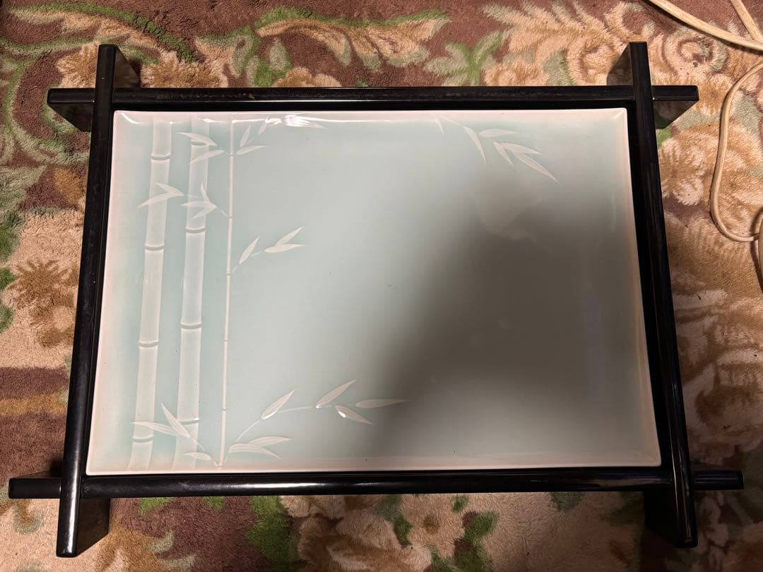 竹模様の青い皿 約40cm x 30cm