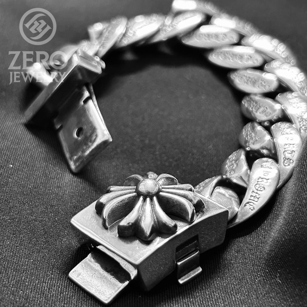 【⭐️即日発送⭐️925刻印】クロス極太ブレスレット 11リンク Wロック