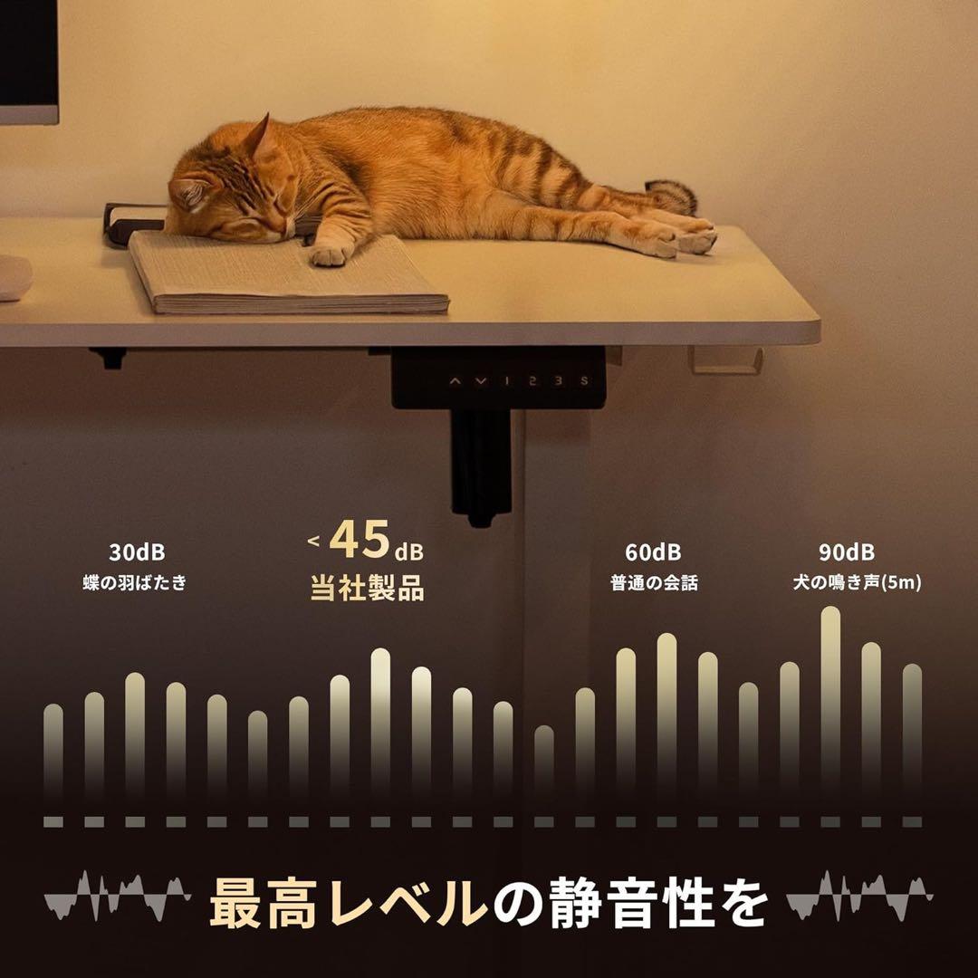 電動昇降デスク W140ホワイト 静音設計 高さメモリ機能4段階左右収納フック付