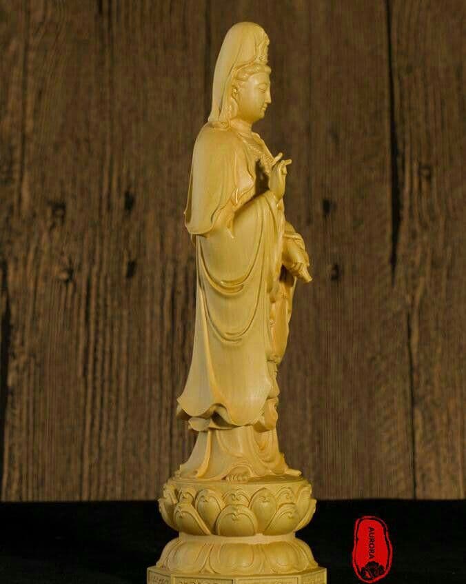 観世音菩薩*仏像*招財開運*置物*客間の飾り*彫刻*黄楊木*精密細工5