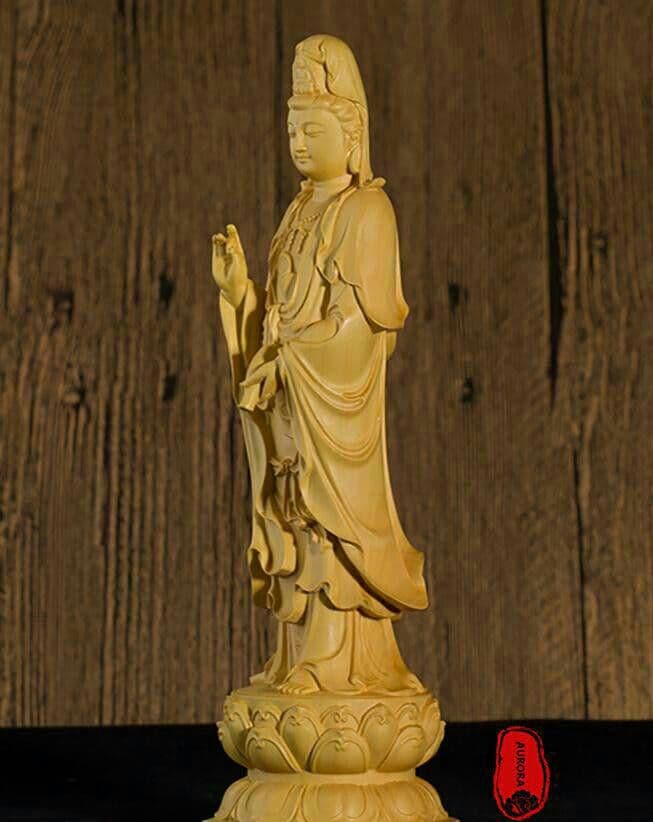 観世音菩薩*仏像*招財開運*置物*客間の飾り*彫刻*黄楊木*精密細工5