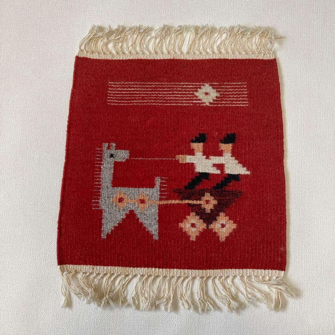 ひなたん　ヴィンテージ 北欧 フレミッシュ織 プレースマット 毛糸刺繍　鳥