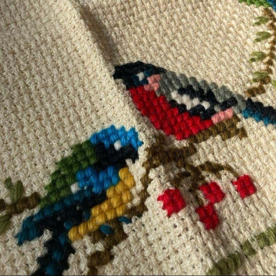 ひなたん　ヴィンテージ 北欧 フレミッシュ織 プレースマット 毛糸刺繍　鳥
