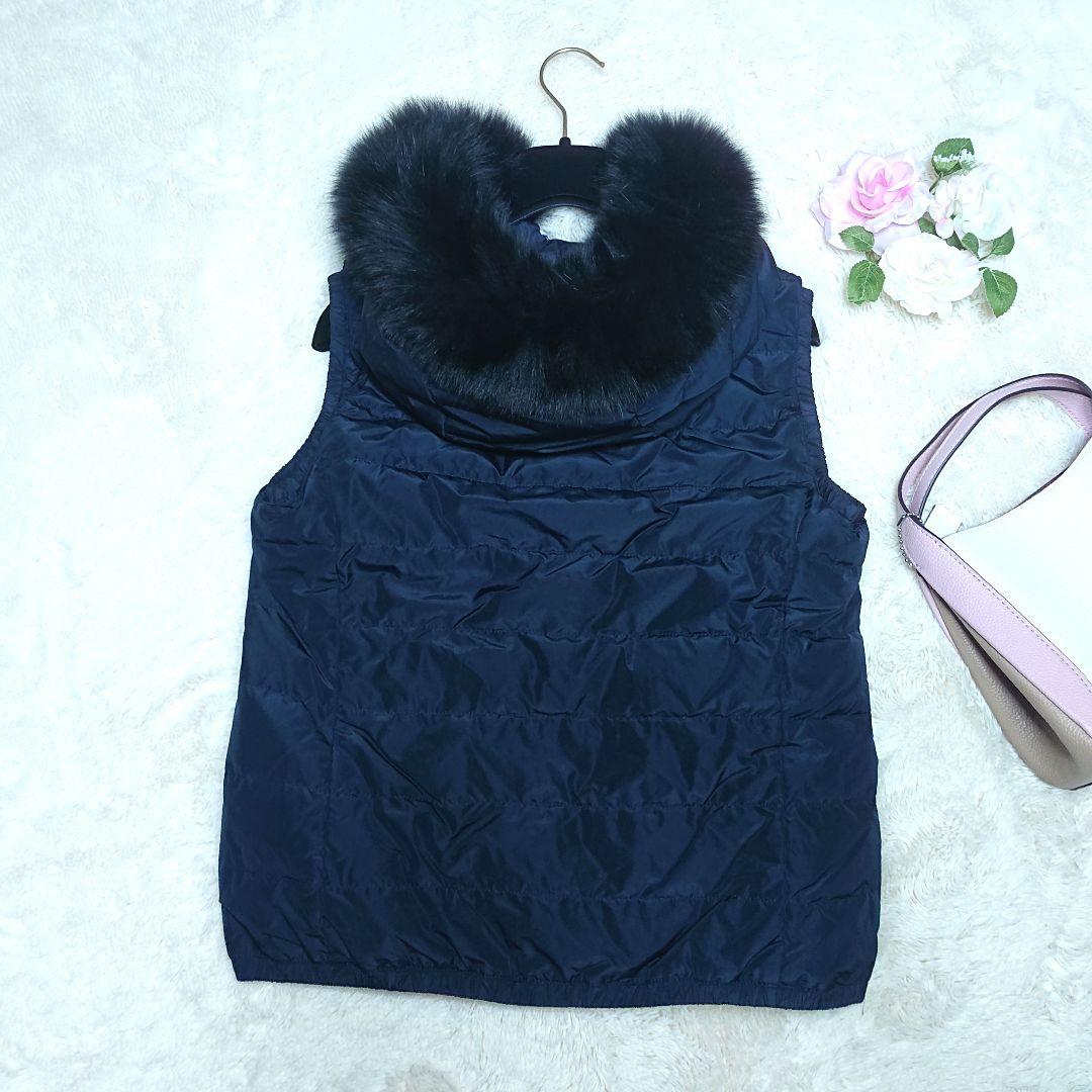'S Max Mara ダウンベスト 最高級フォックスファー ネイビー 42