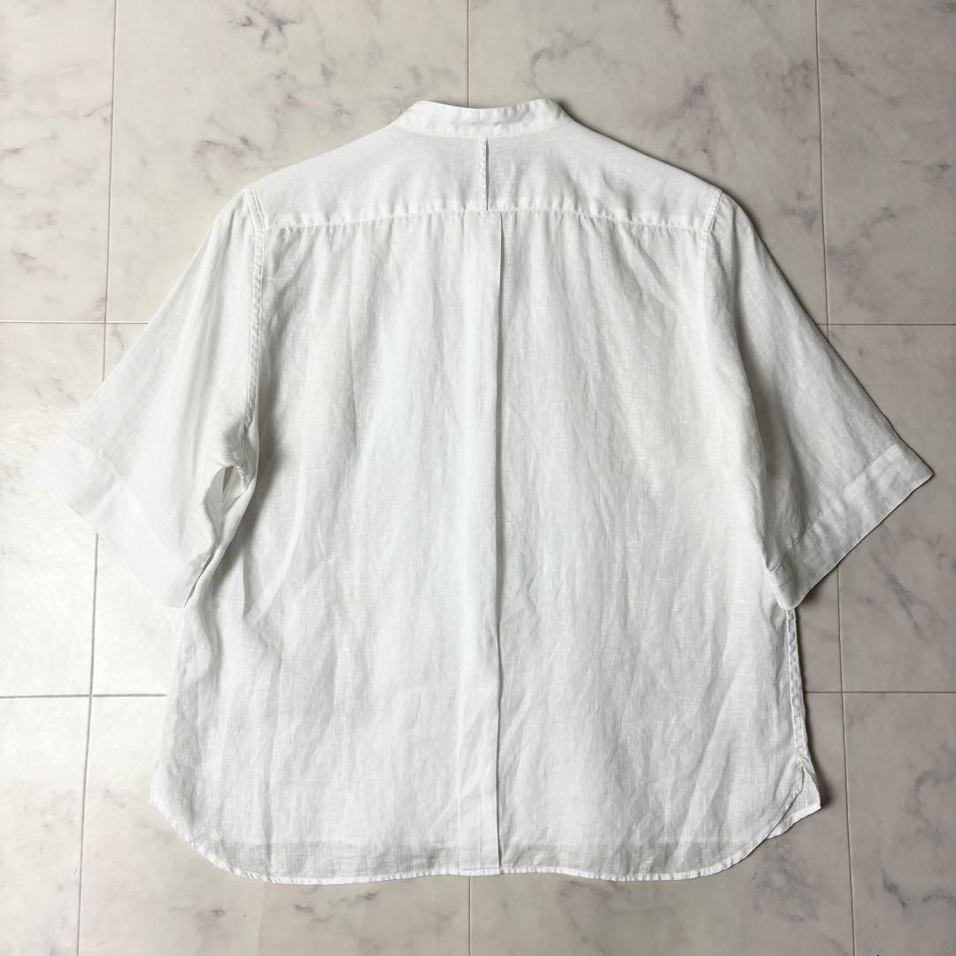 美品 マーガレットハウエル リネン バンドカラー 半袖シャツ ブラウス