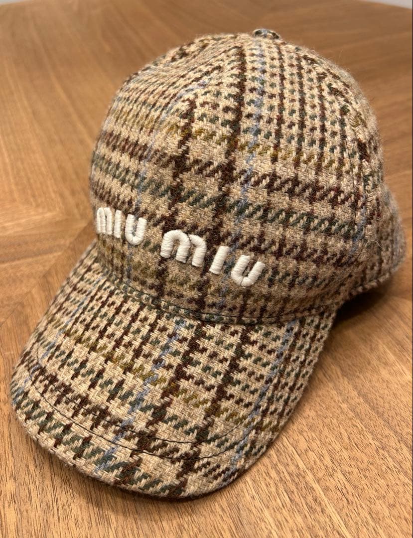 miu miu チェック柄 ツイードキャップ Sサイズ