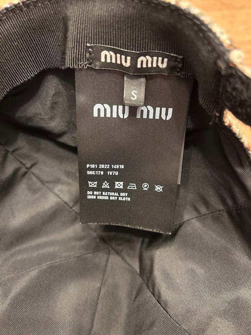 miu miu チェック柄 ツイードキャップ Sサイズ