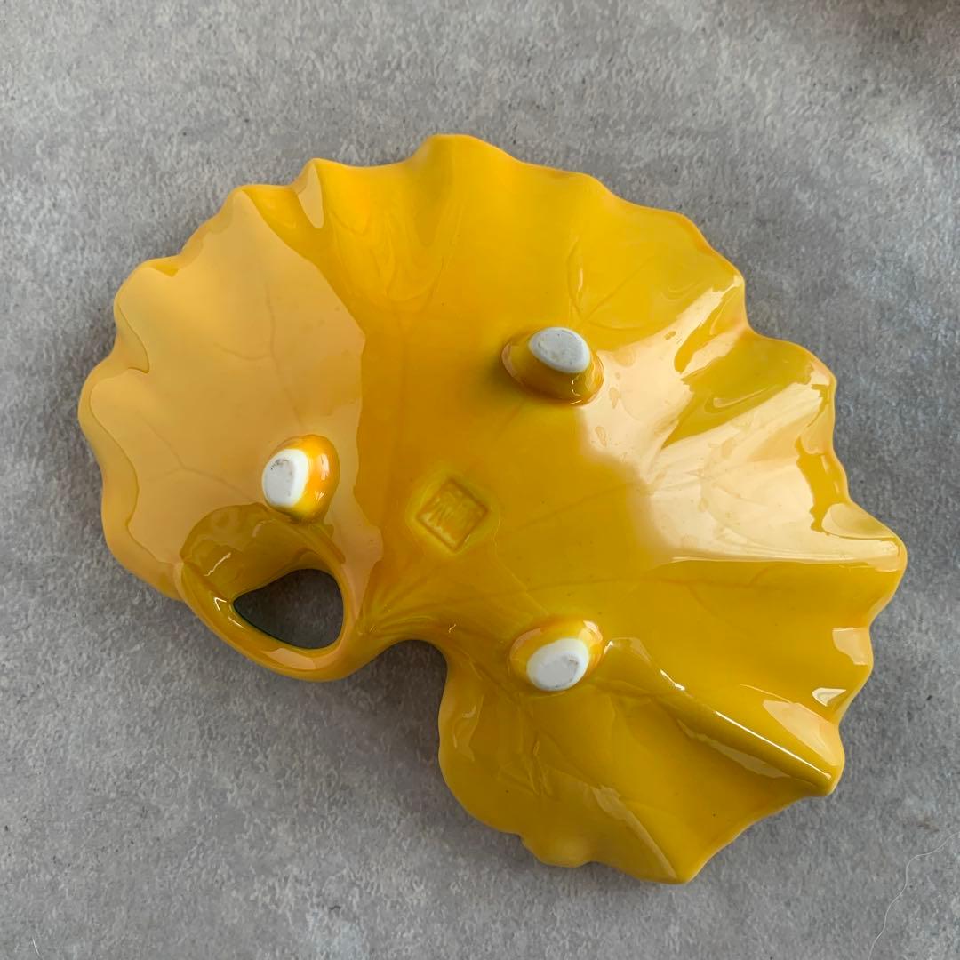 有田焼 つわの葉 陶器 皿 和食器 ５枚 三つ足 黄色